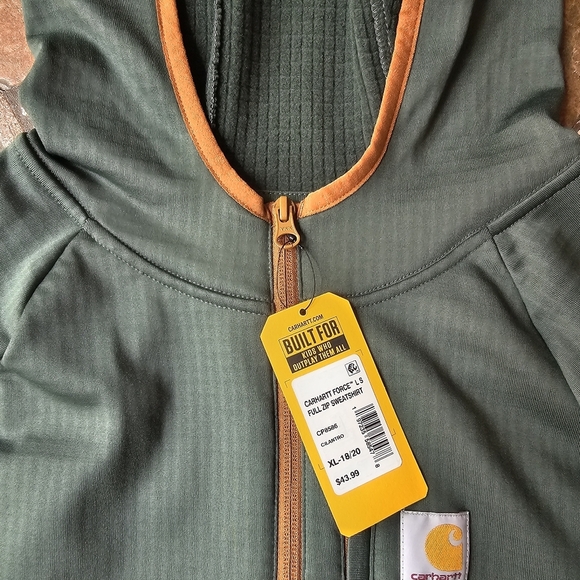 NWT Carhartt Boys Green with Brown Trim Force Jacket, Hoodie, Size Large 16 18 - Picture 3 of 10